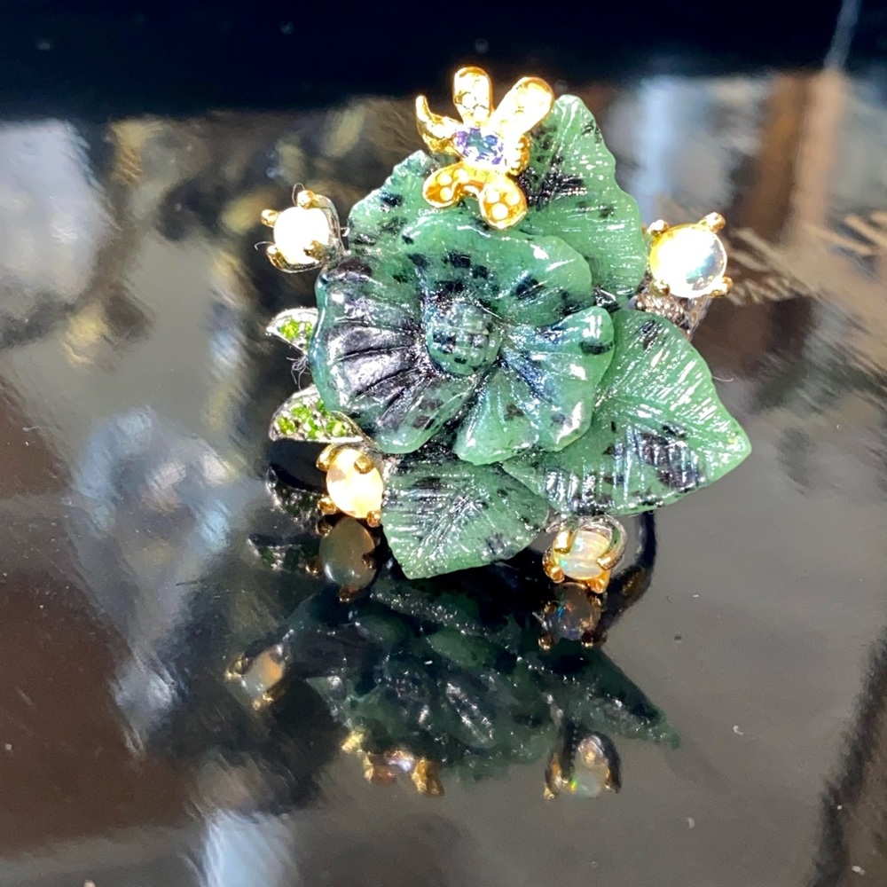 Luxurious Genuine Ruby Zoisite Ring With Gems - image 2